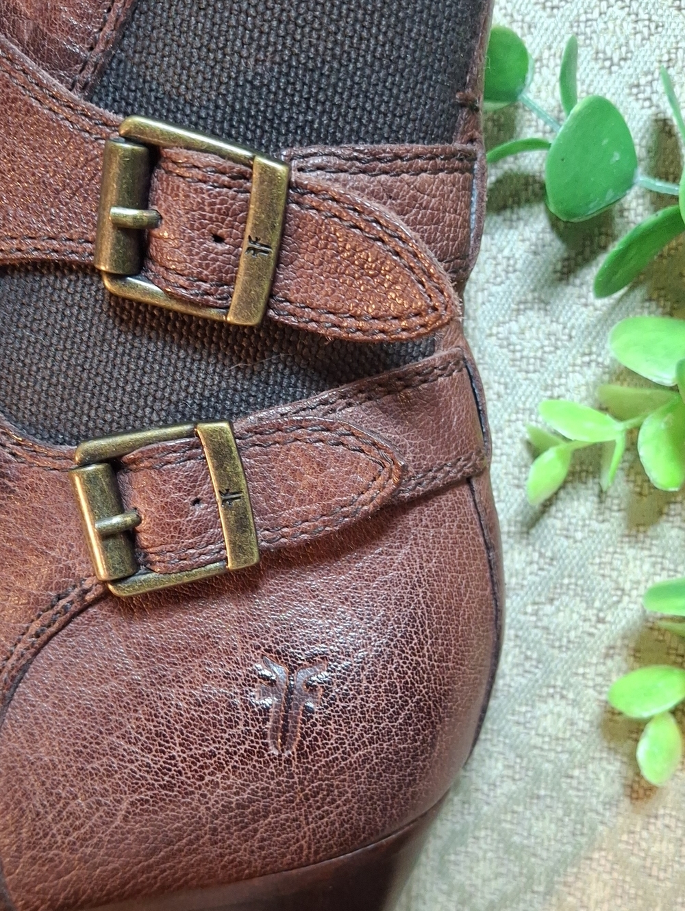 Frye Distressed Leather Heeled Ankle Bootie with Buckle Detail - Picture 2 of 14